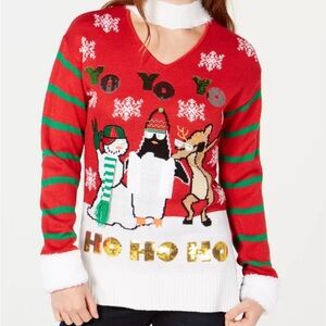 Ugly Christmas Sweater  Choker Funny Dj Rap Music , reindeer snowman penguin  Sm
